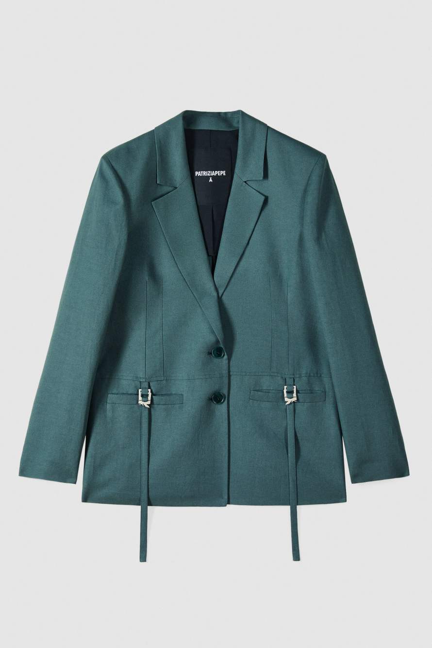 Tailored blazer with ties, Green, Patrizia Pepe