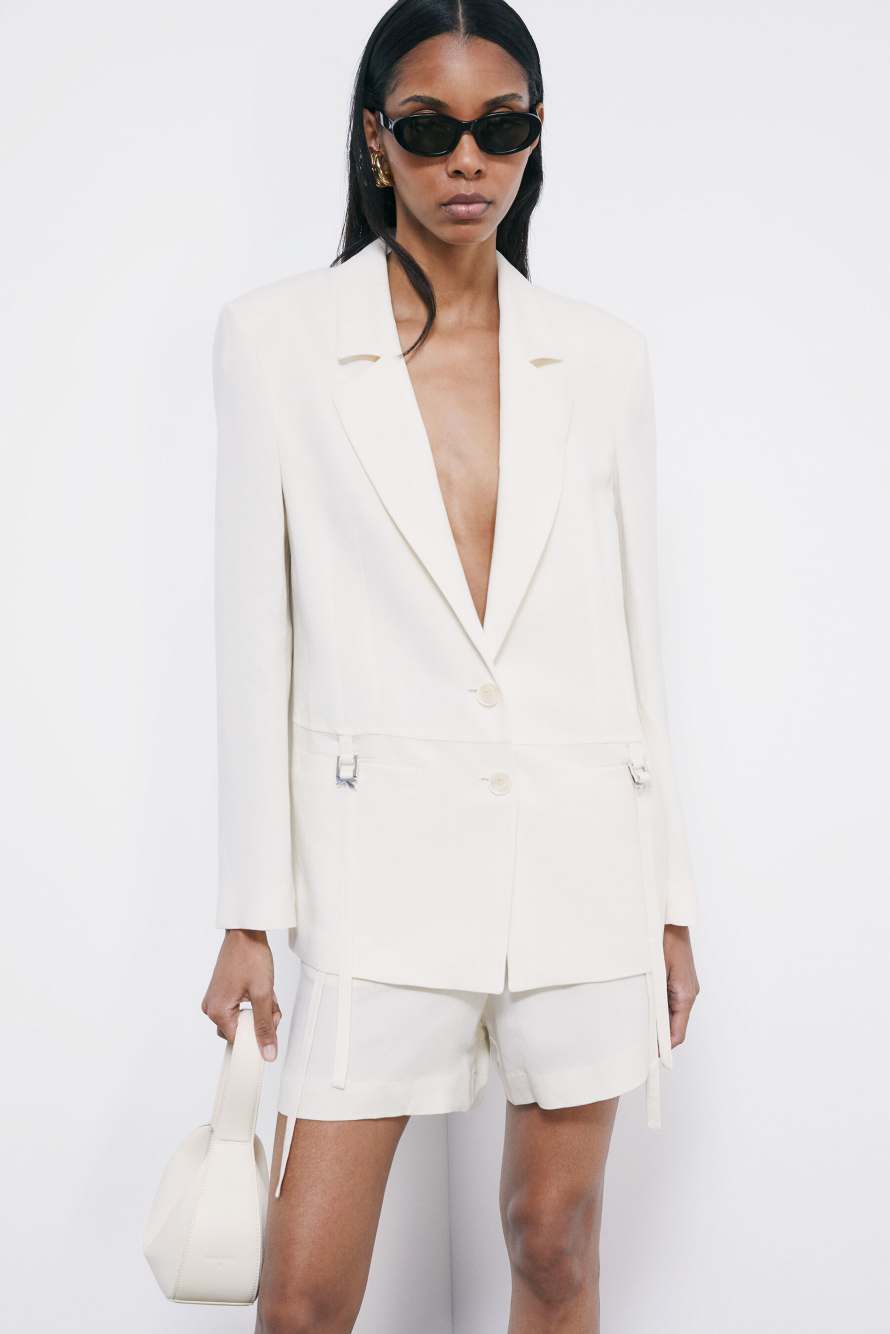 Tailored blazer with ties, White, Patrizia Pepe