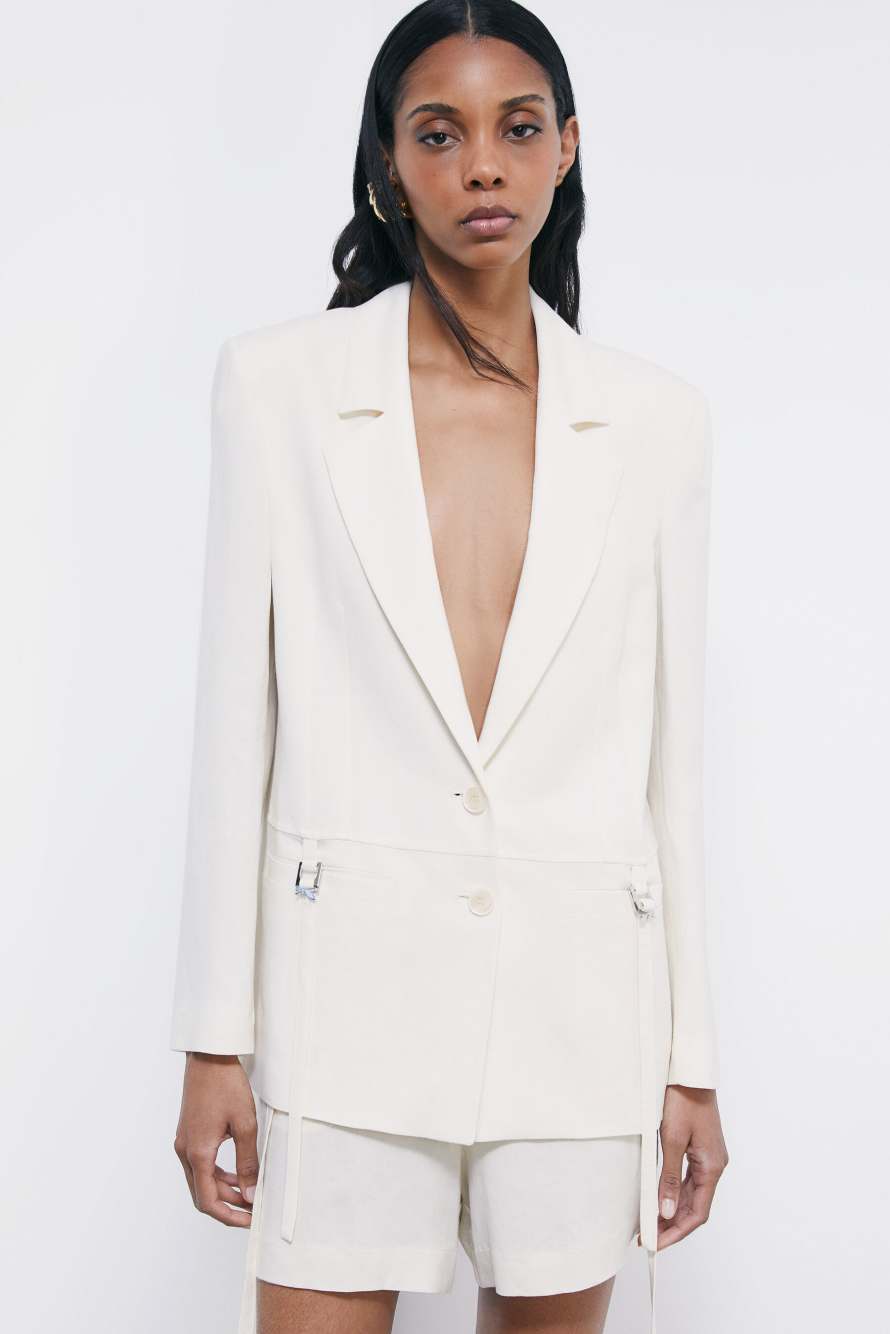 Tailored blazer with ties, White, Patrizia Pepe