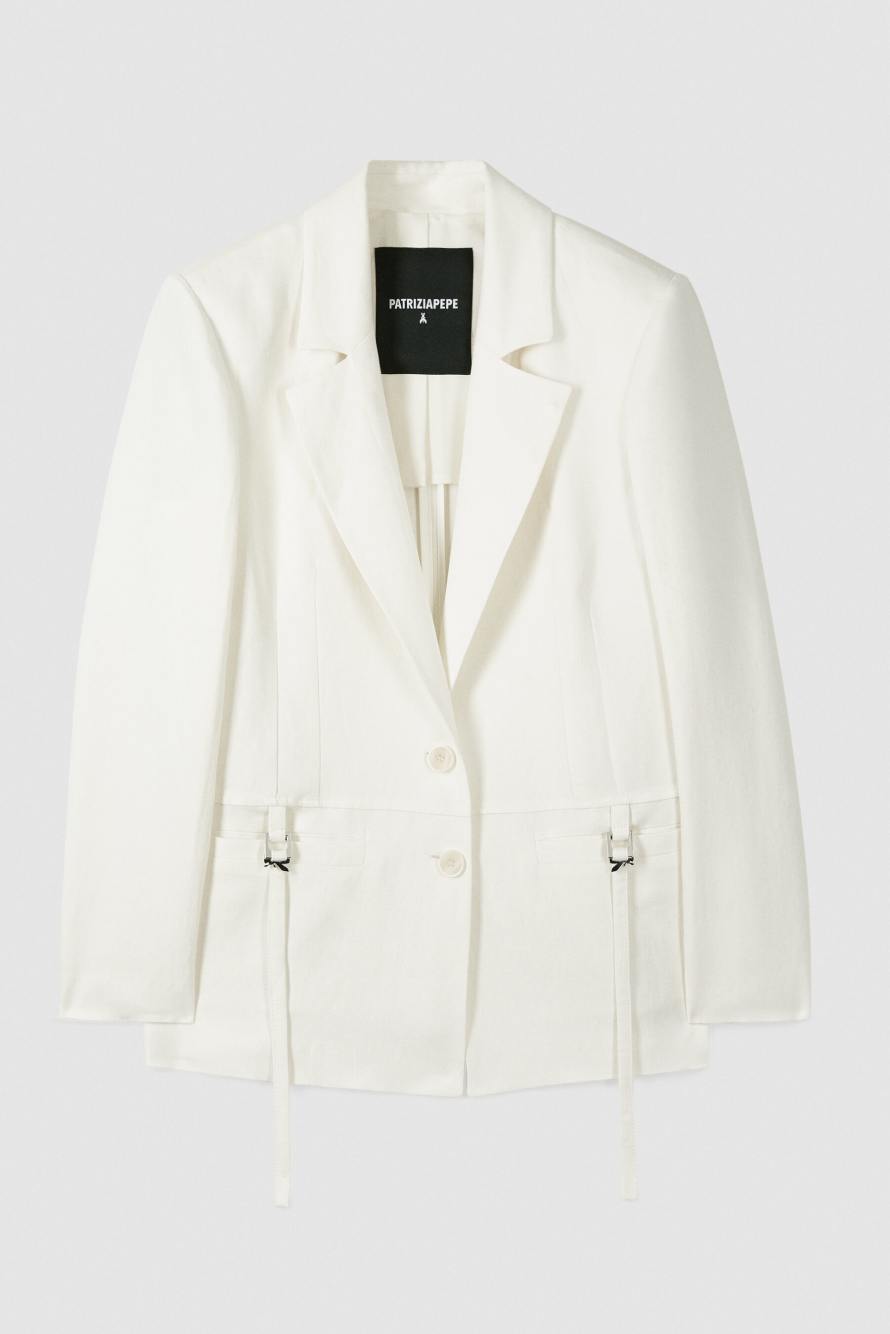 Tailored blazer with ties, White, Patrizia Pepe