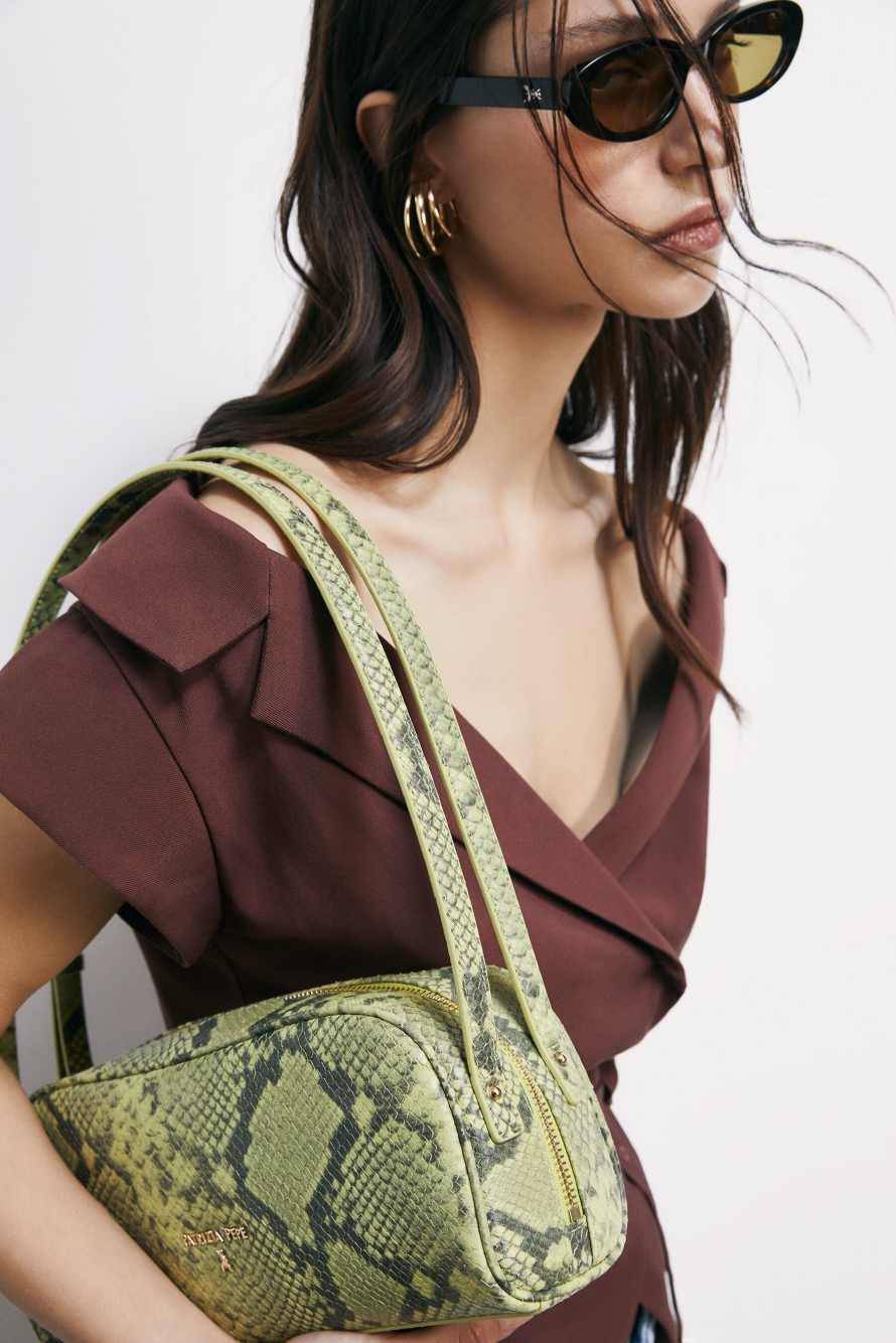 Python-print leather shoulder bag, Abstract Fantasy, Patrizia Pepe