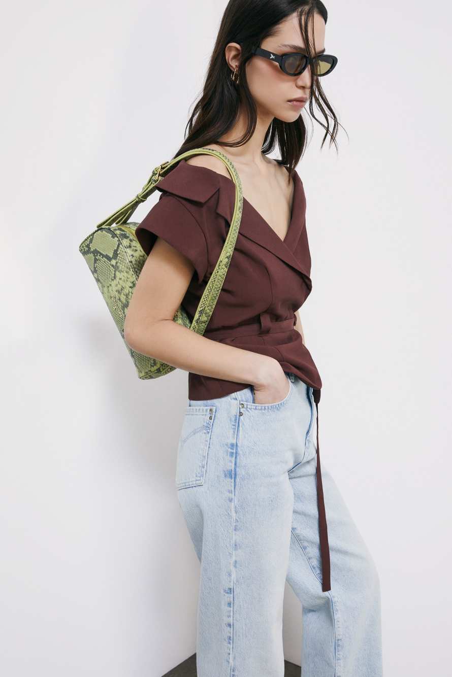 Python-print leather shoulder bag, Abstract Fantasy, Patrizia Pepe