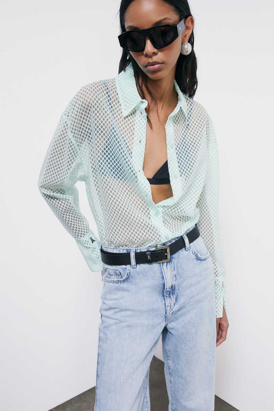 Chemise en organza d&eacute;vor&eacute;, Menthe, Patrizia Pepe