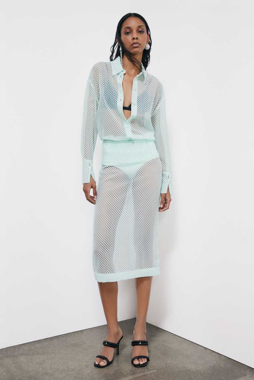 Chemise en organza d&eacute;vor&eacute;, Menthe, Patrizia Pepe