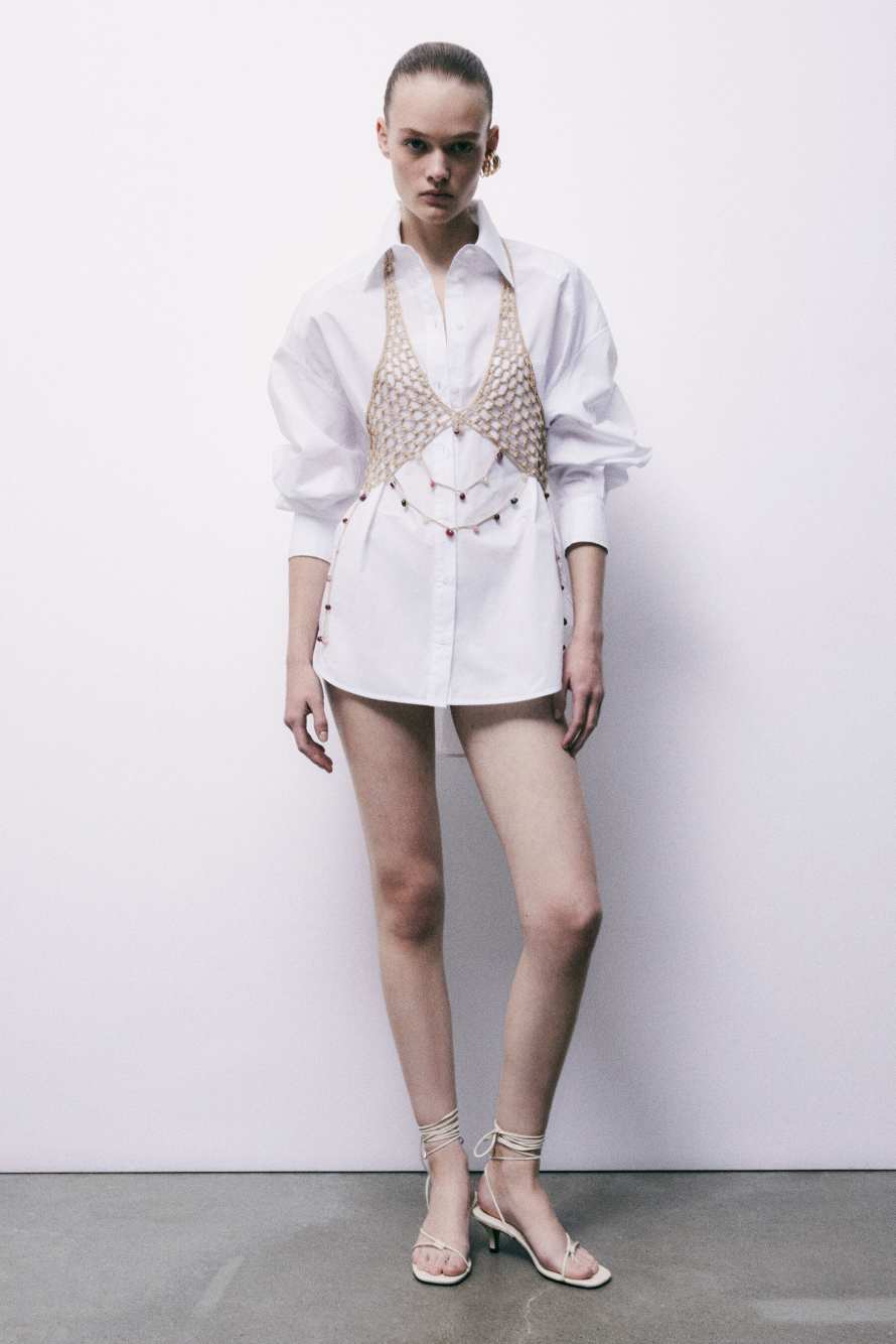 Top in crochet in cotone, Beige, Patrizia Pepe