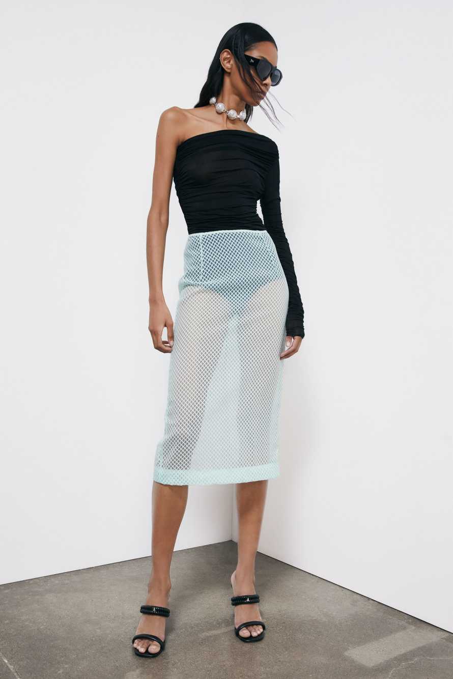 One-Shoulder-Top mit Drapierungen, Schwarz, Patrizia Pepe