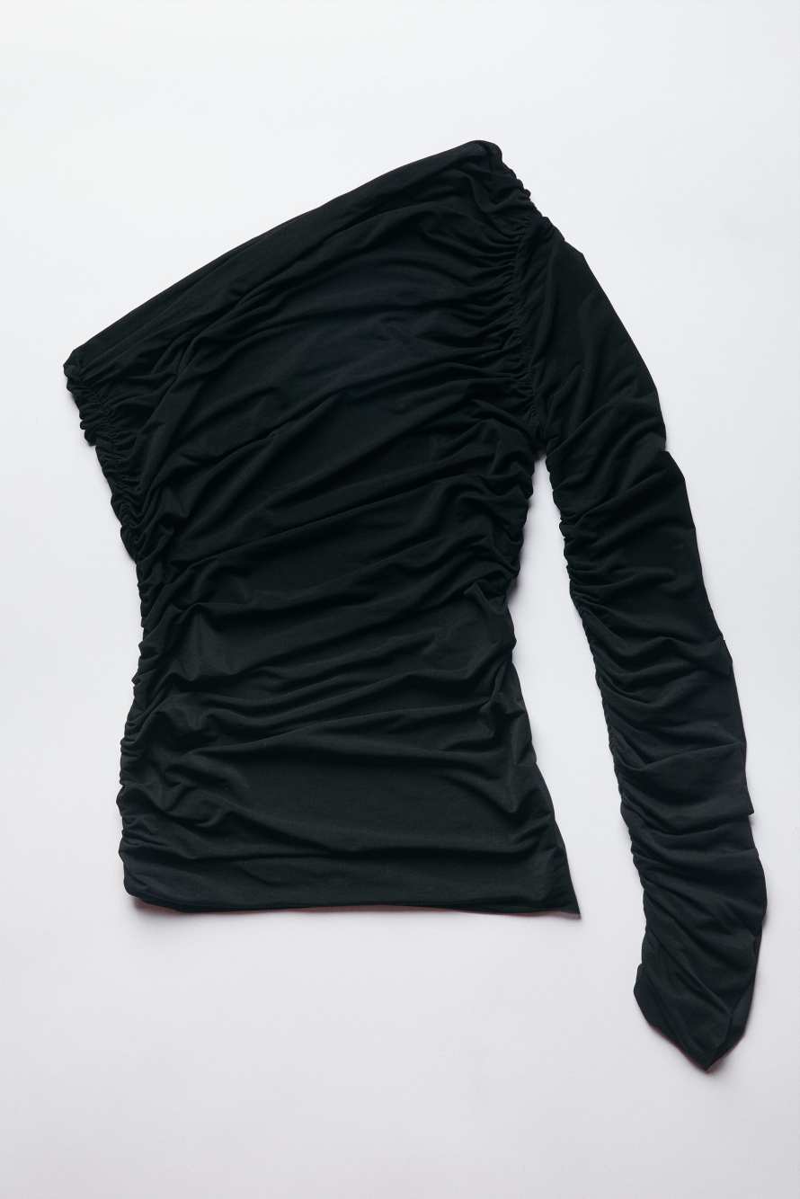 One-Shoulder-Top mit Drapierungen, Schwarz, Patrizia Pepe