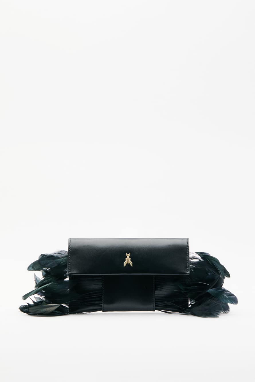 Leather Feather Pochette, Black, Patrizia Pepe