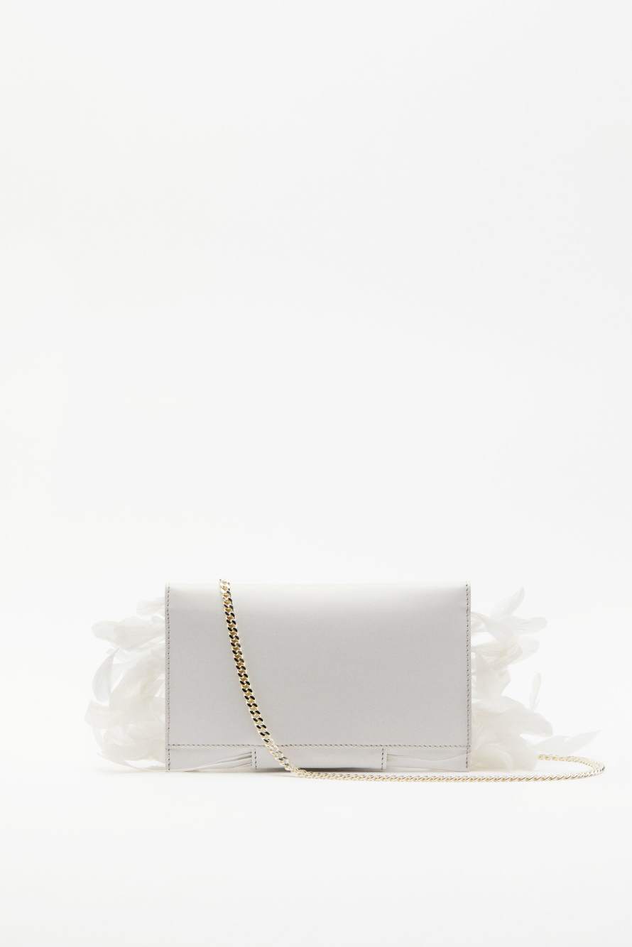 Leather Feather Pochette, White, Patrizia Pepe