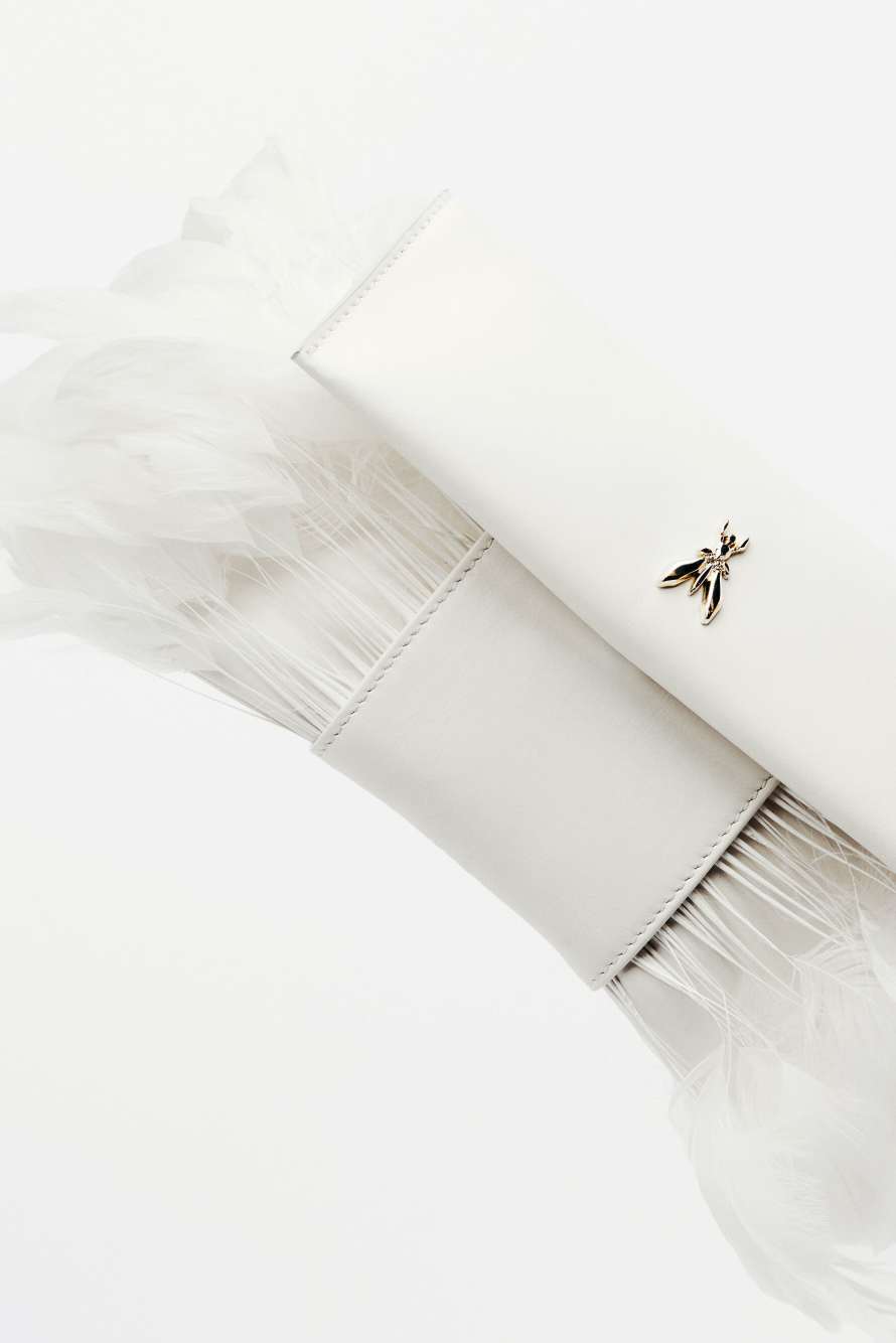 Leather Feather Pochette, White, Patrizia Pepe