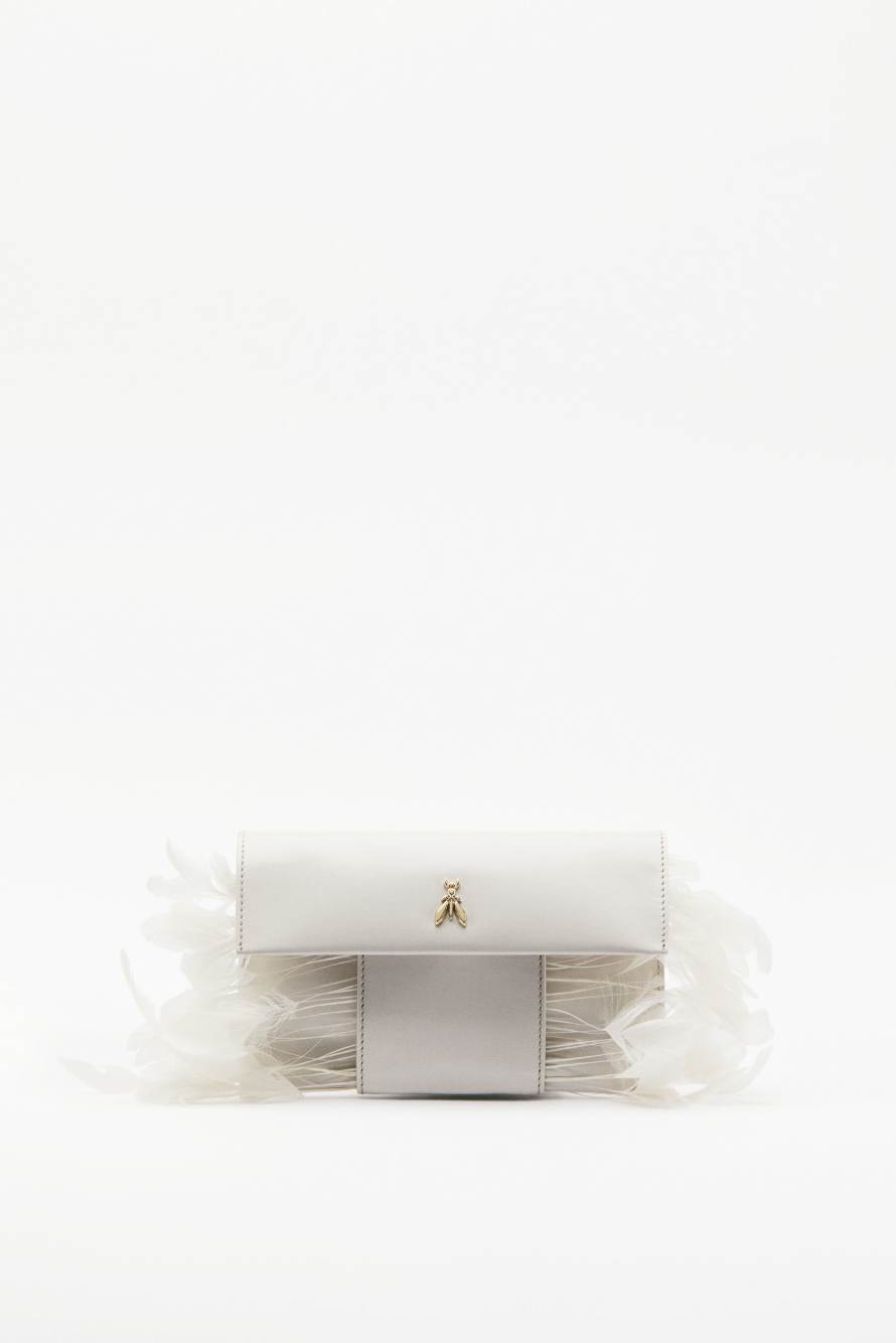Leather Feather Pochette, White, Patrizia Pepe