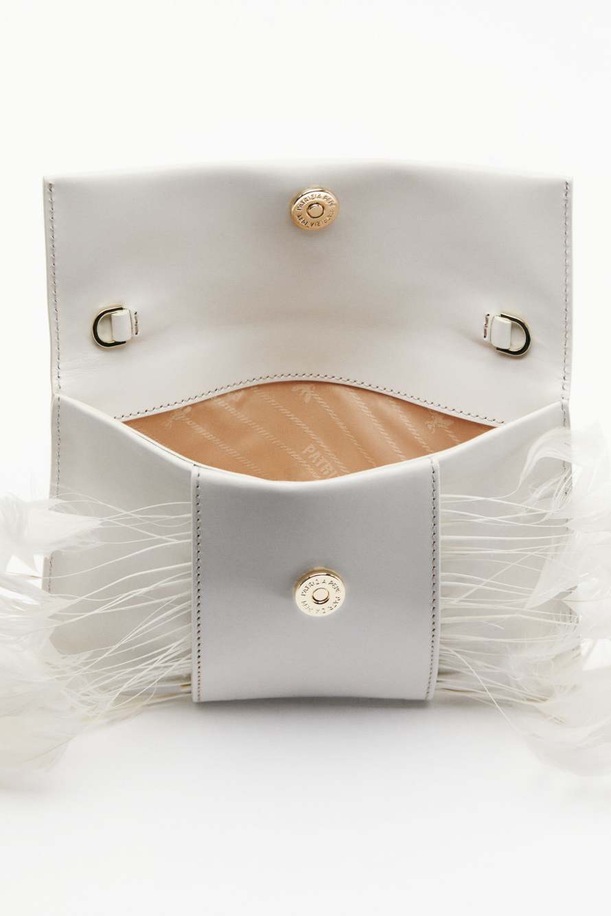 Leather Feather Pochette, White, Patrizia Pepe