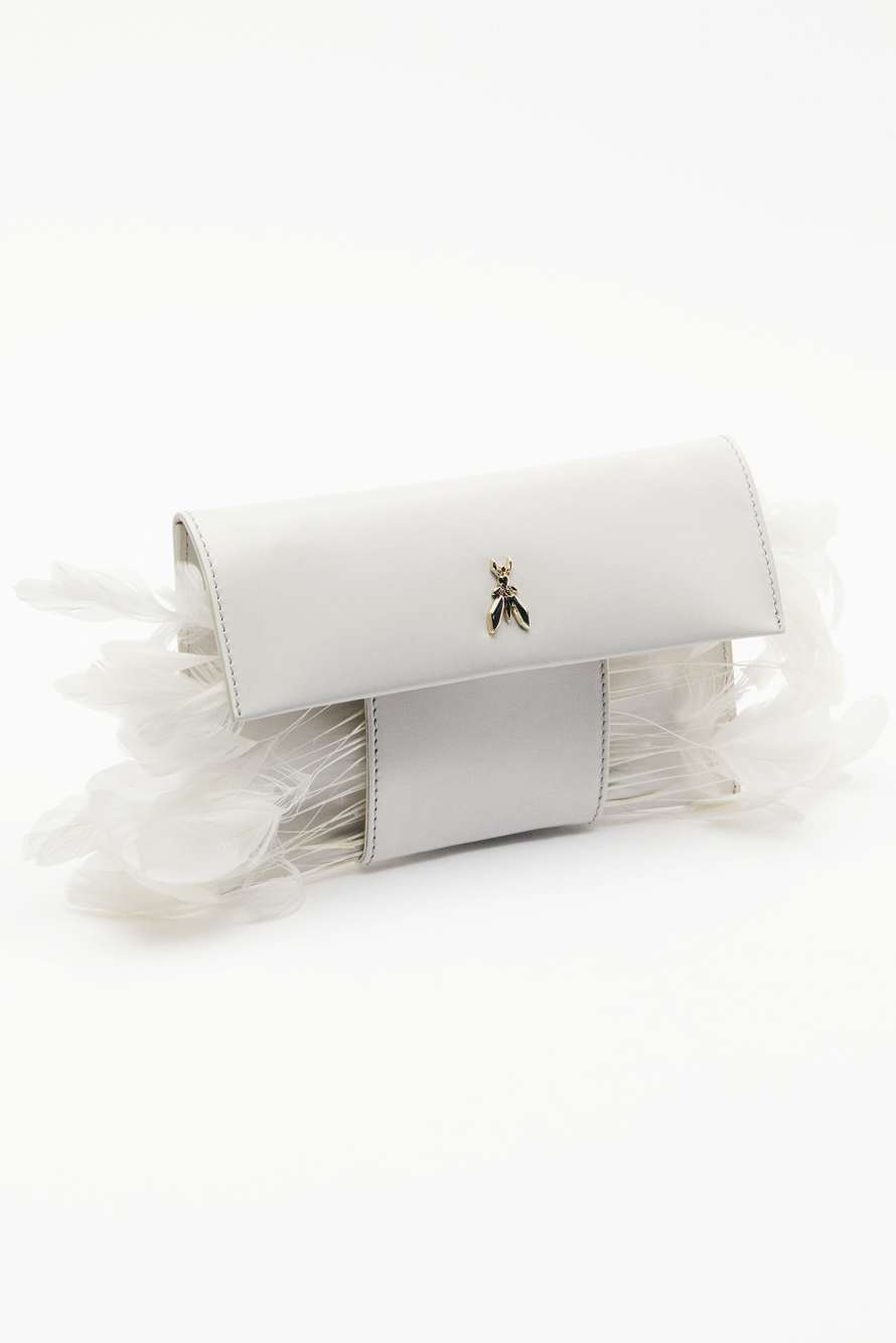 Leather Feather Pochette, White, Patrizia Pepe