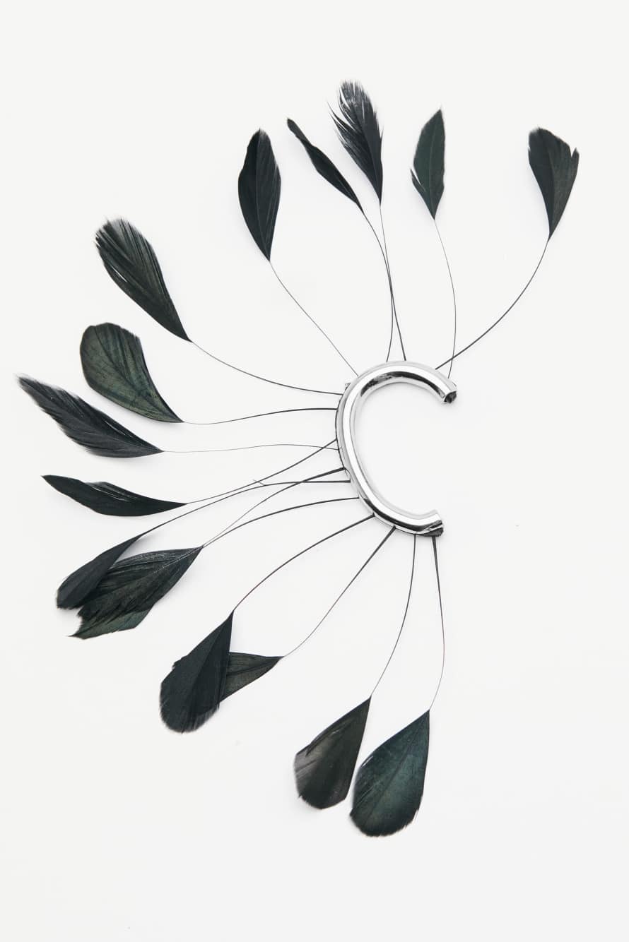 Feather ear cuff, Black/Silver, Patrizia Pepe
