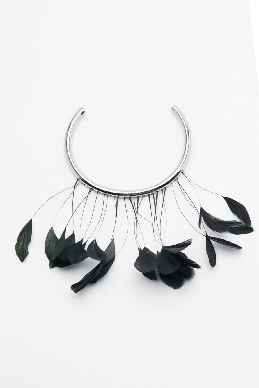 Feather choker, Black/Silver, Patrizia Pepe