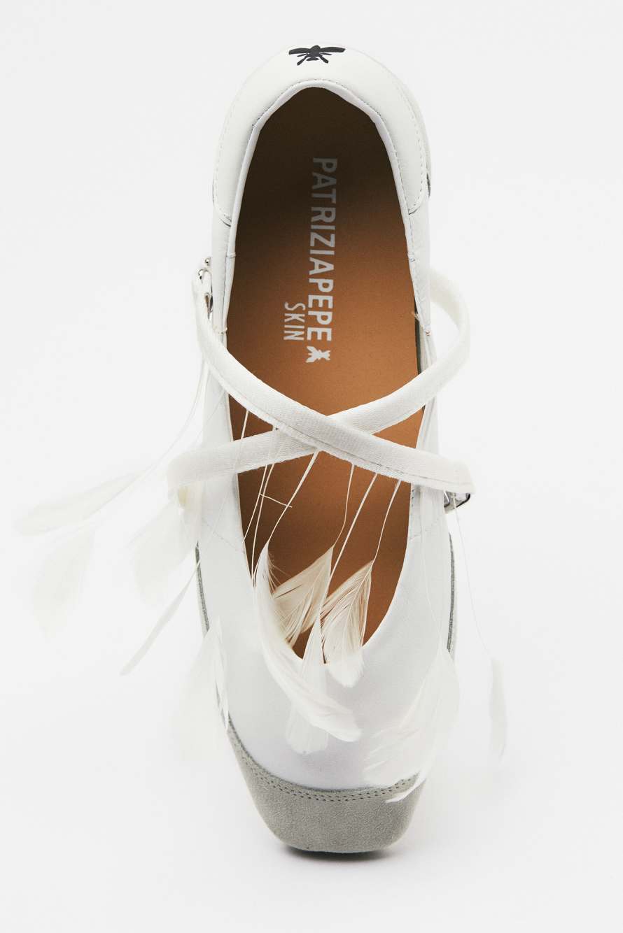 Dancing SKIN ballerinas with feather detail, White, Patrizia Pepe