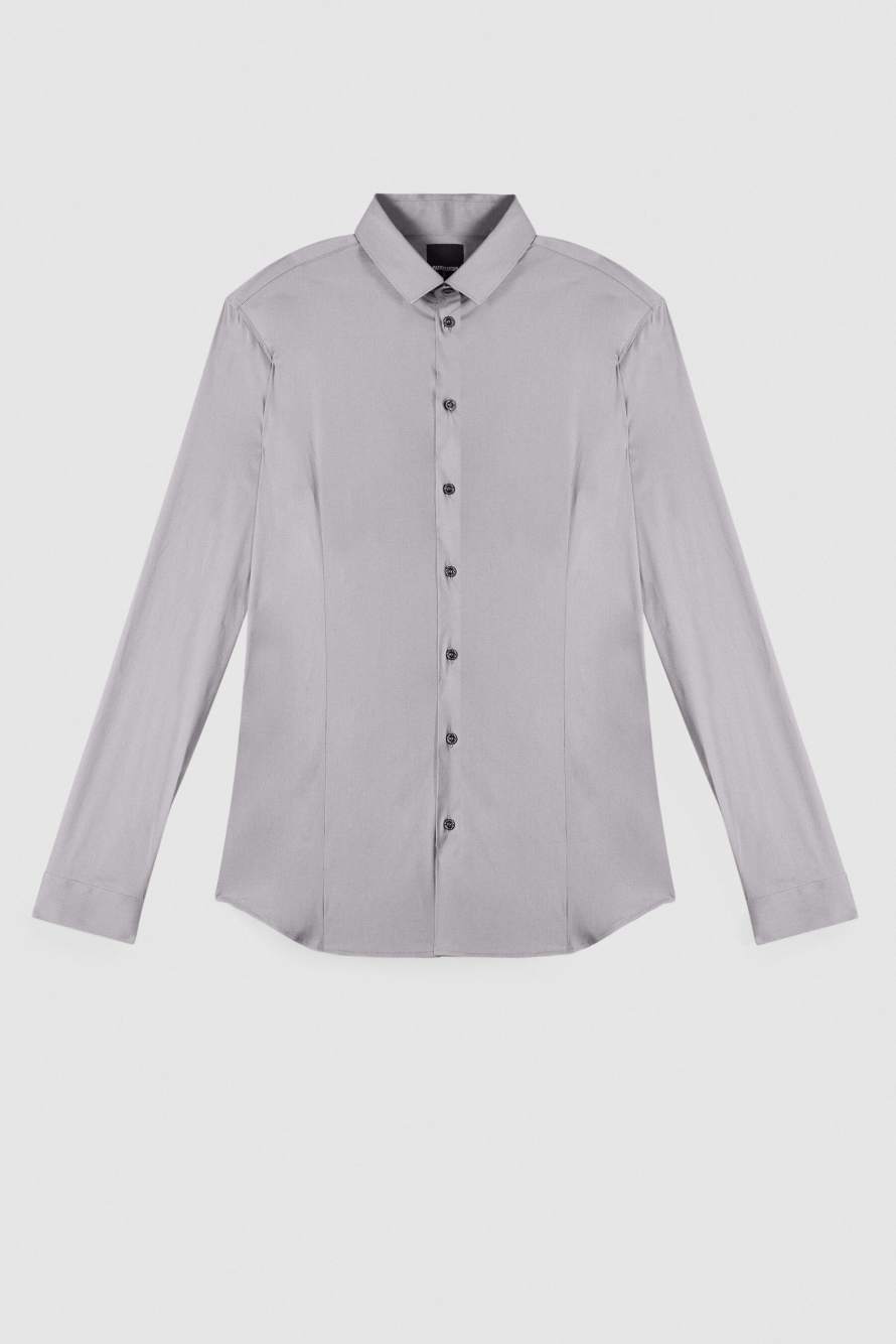Camisa de corte ajustado "ESSENTIAL" de popel&iacute;n, Gris