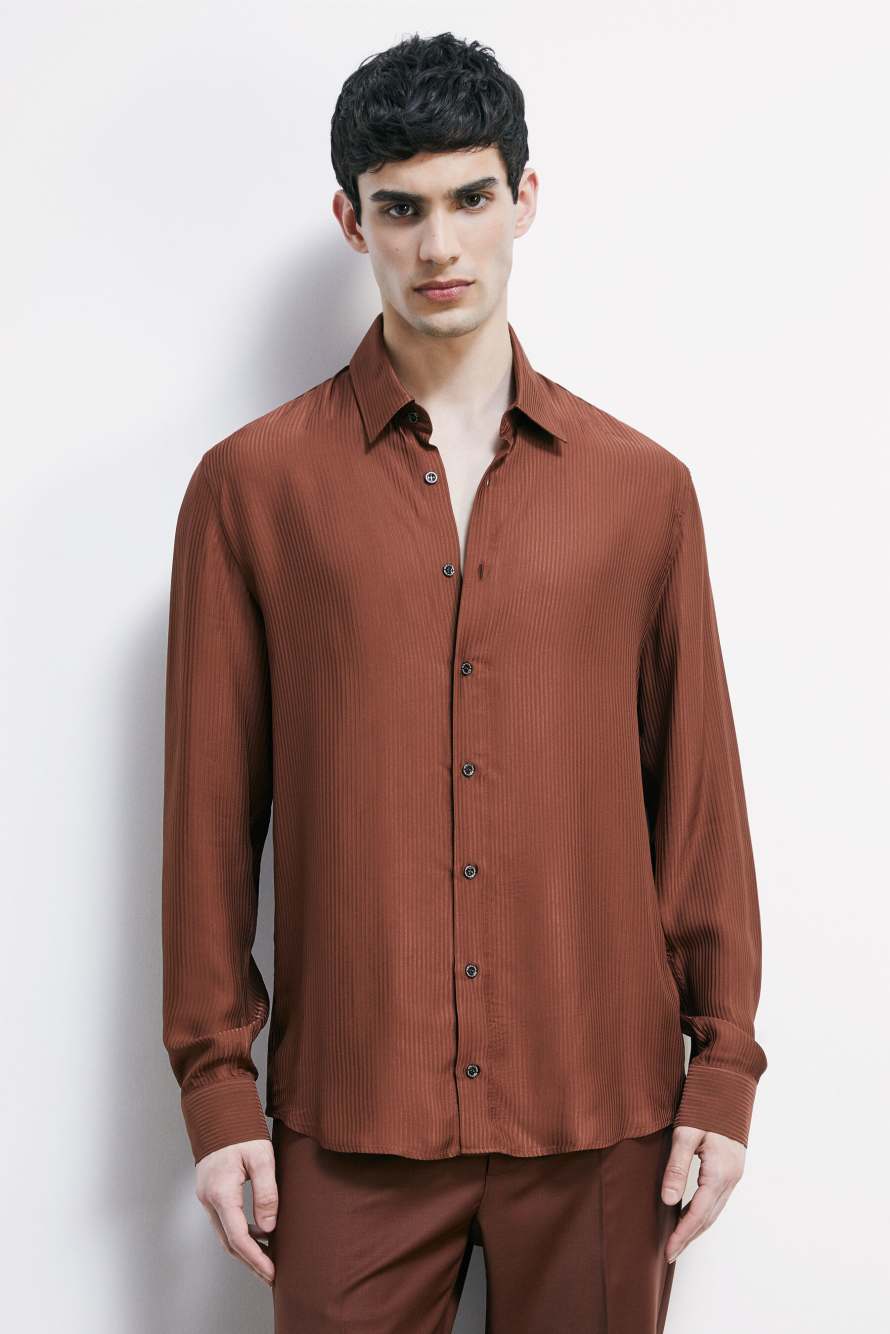 Viscose twill jacquard shirt, Brown, Patrizia Pepe