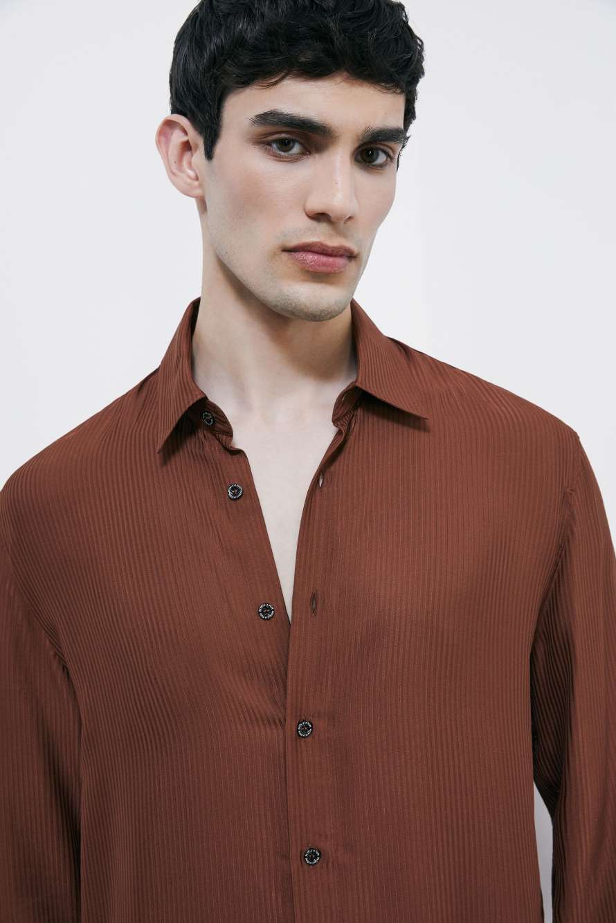 Viscose twill jacquard shirt, Brown, Patrizia Pepe