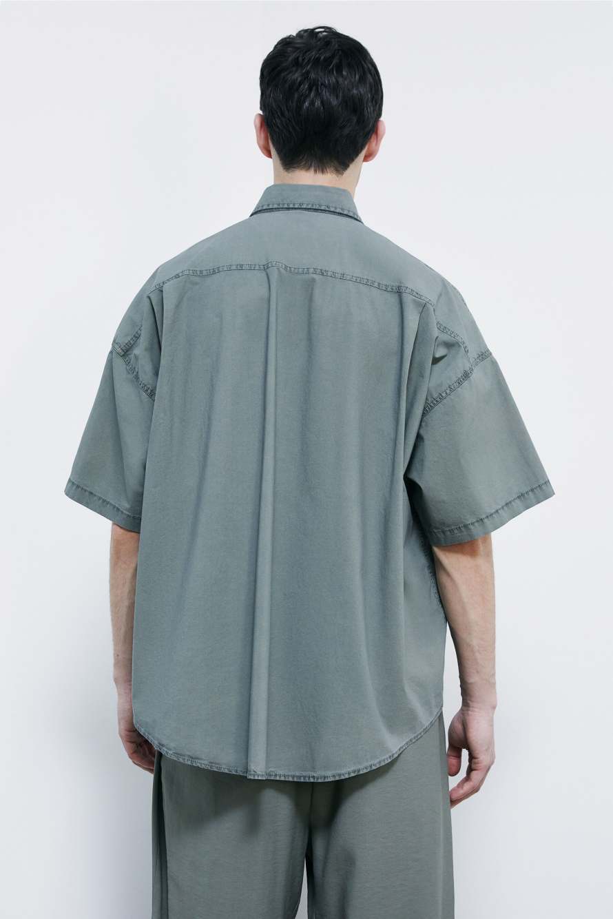 Oversized garment-dyed shirt in poplin, Green, Patrizia Pepe