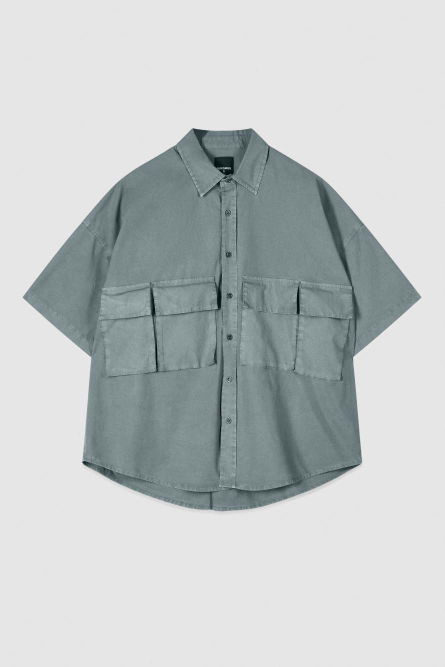 Oversized garment-dyed shirt in poplin, Green, Patrizia Pepe