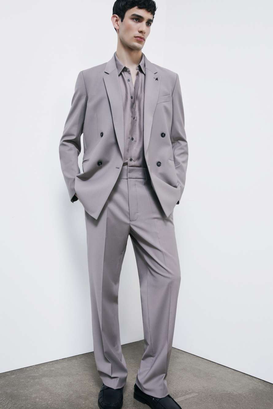 Camisa fluida de manga corta en viscosa jacquard, Gris