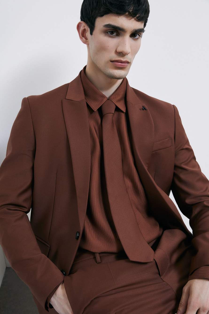 Cravate en m&eacute;lange de laine stretch, Marron, Patrizia Pepe