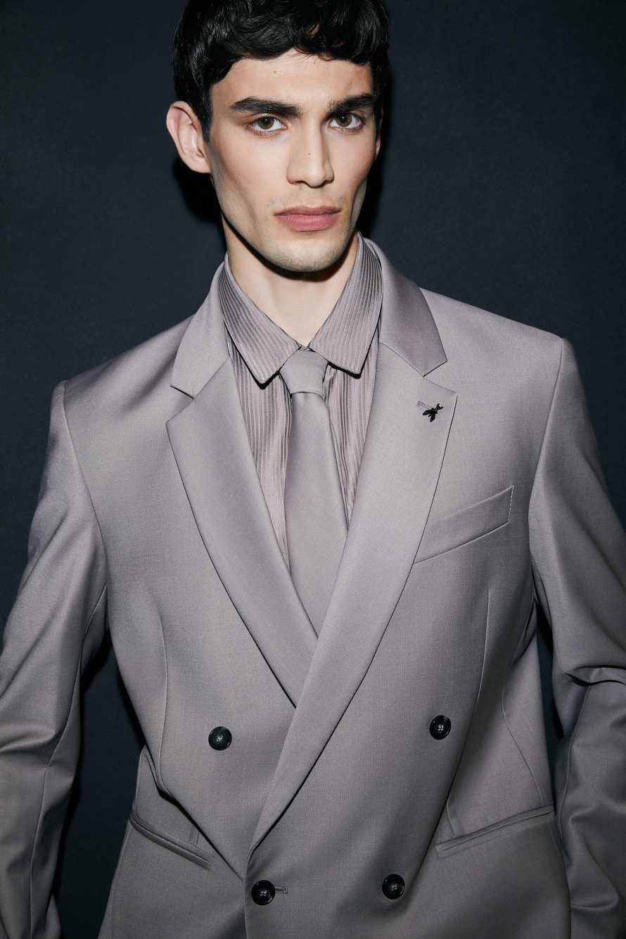 Corbata en mezcla de lana stretch, Gris