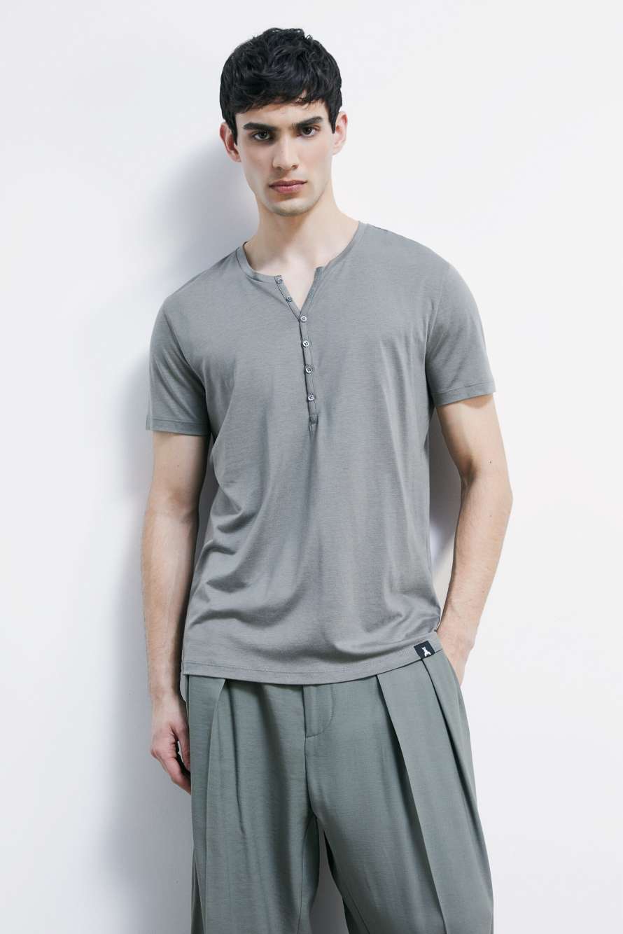 Cotton t-shirt with buttons, Green, Patrizia Pepe