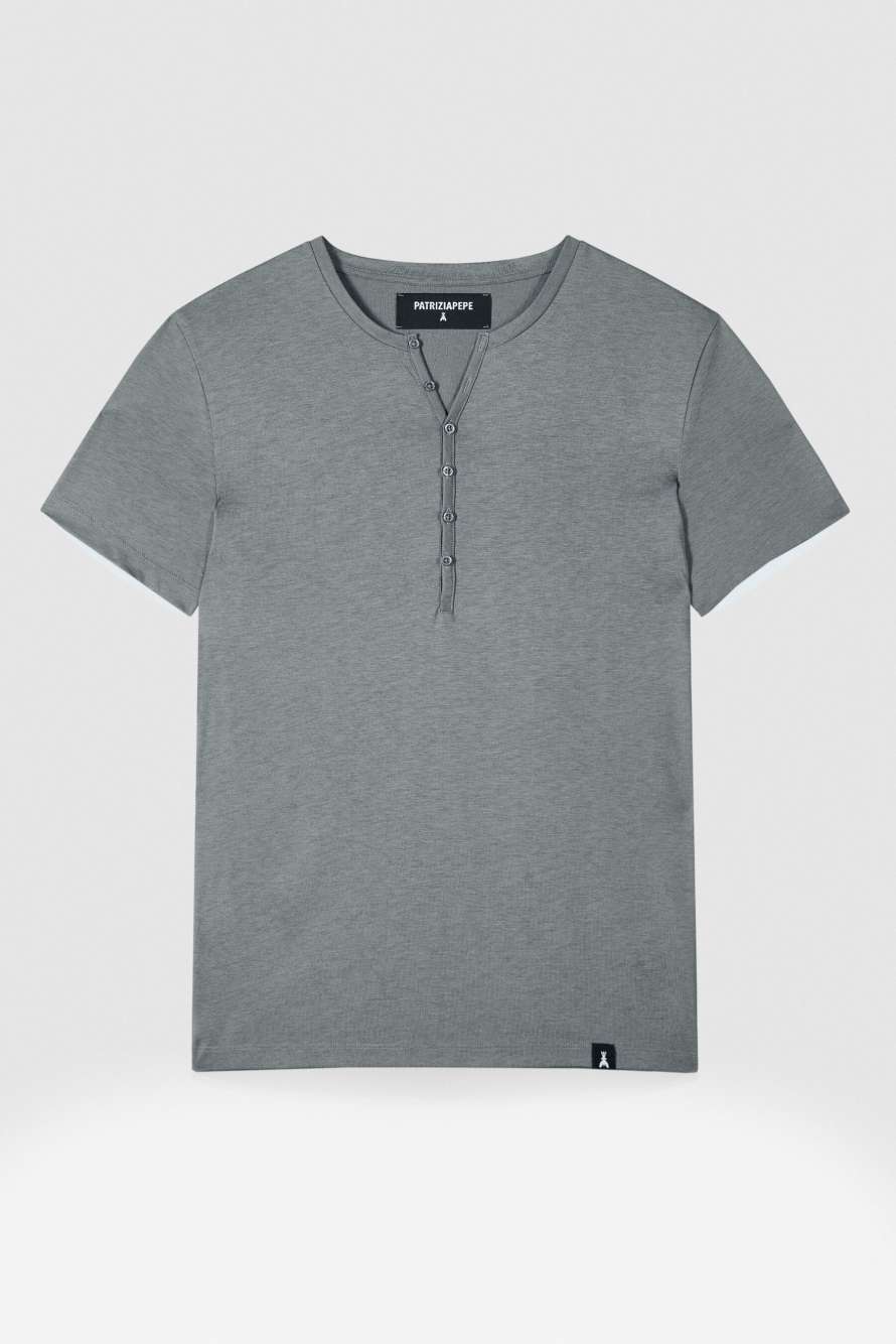 Cotton t-shirt with buttons, Green, Patrizia Pepe