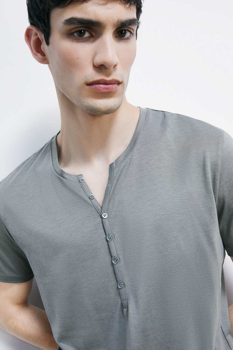 Cotton t-shirt with buttons, Green, Patrizia Pepe