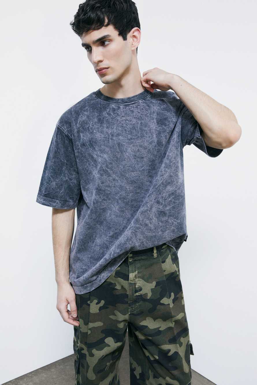 Camiseta fluida en jersey m&eacute;lange con estampado, Gris