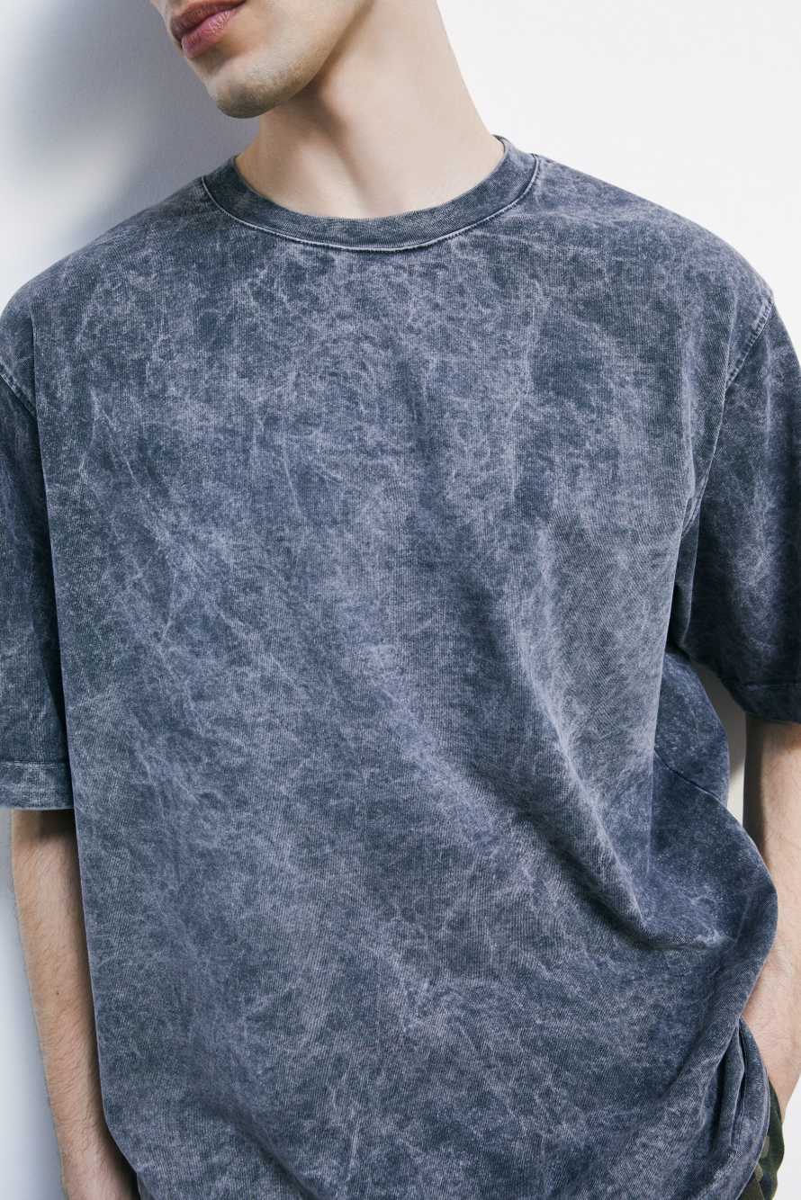 Camiseta fluida en jersey m&eacute;lange con estampado, Gris