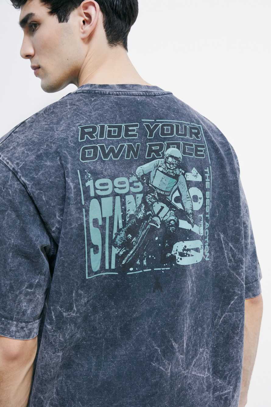 Camiseta fluida en jersey m&eacute;lange con estampado, Gris