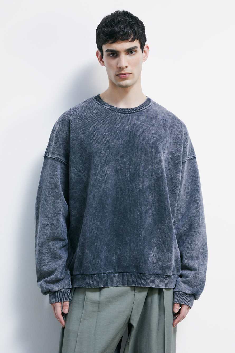 Sudadera de algod&oacute;n con cuello redondo efecto lavado, Gris