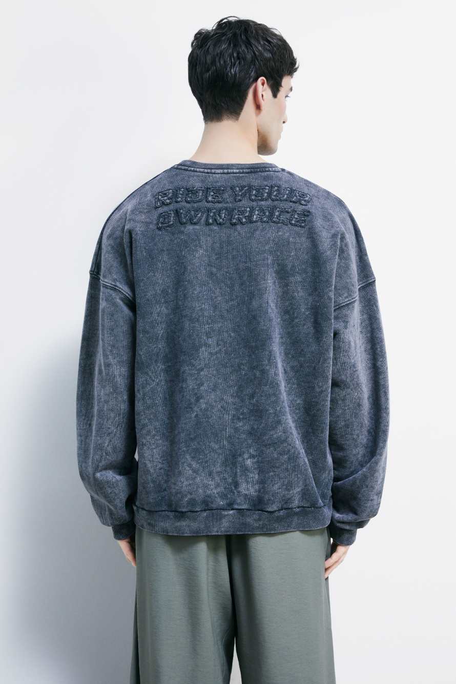Sudadera de algod&oacute;n con cuello redondo efecto lavado, Gris