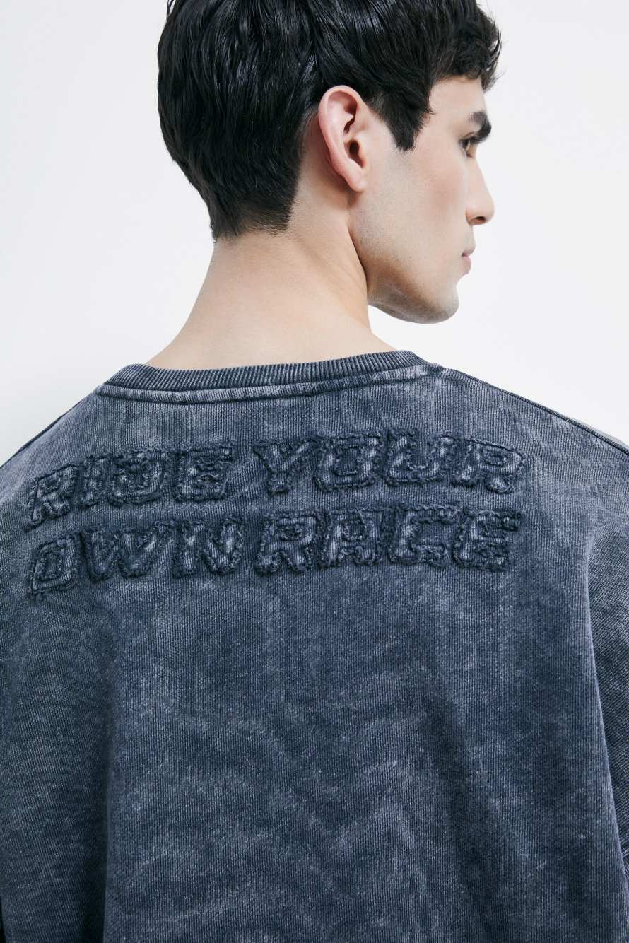 Sudadera de algod&oacute;n con cuello redondo efecto lavado, Gris