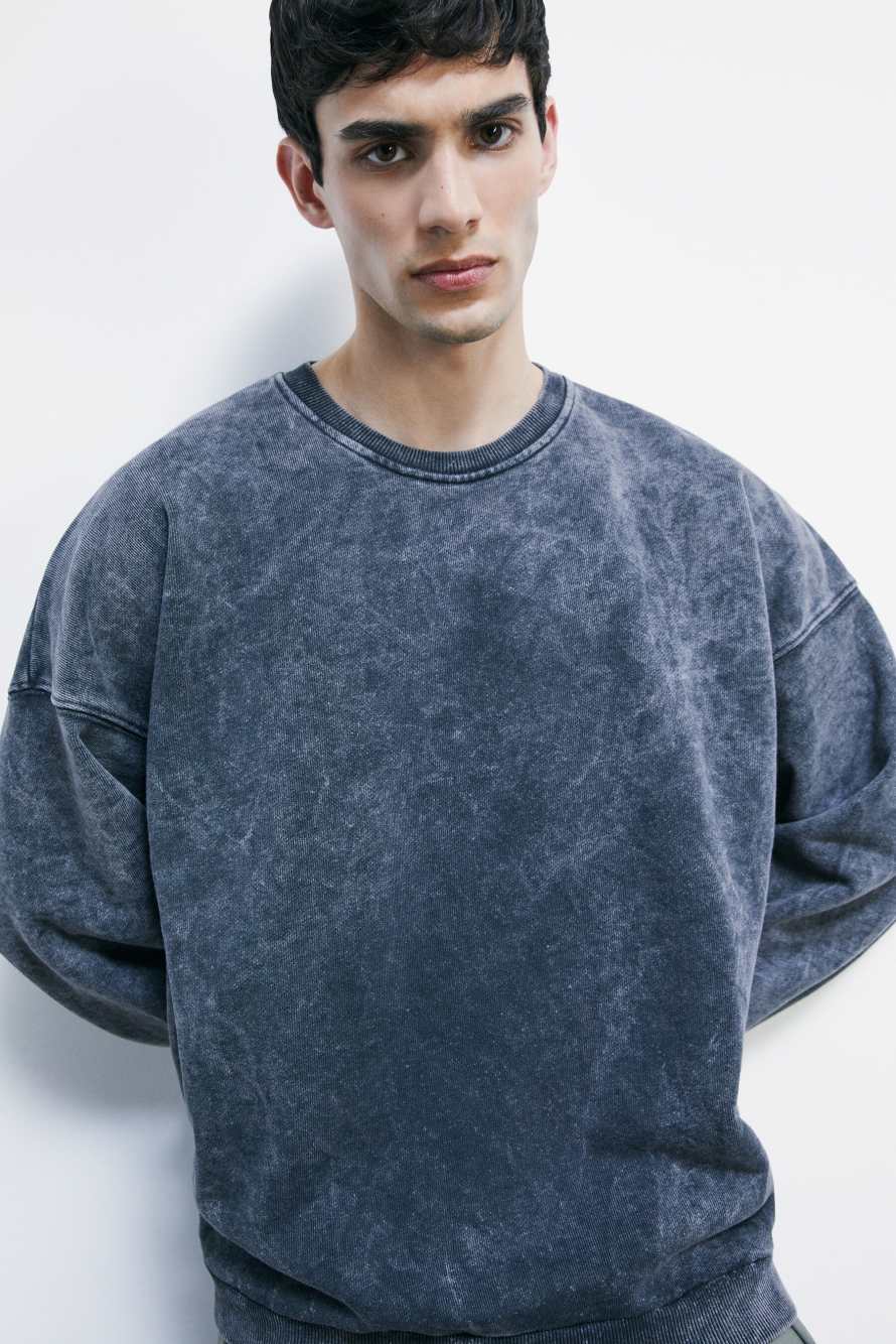 Sudadera de algod&oacute;n con cuello redondo efecto lavado, Gris