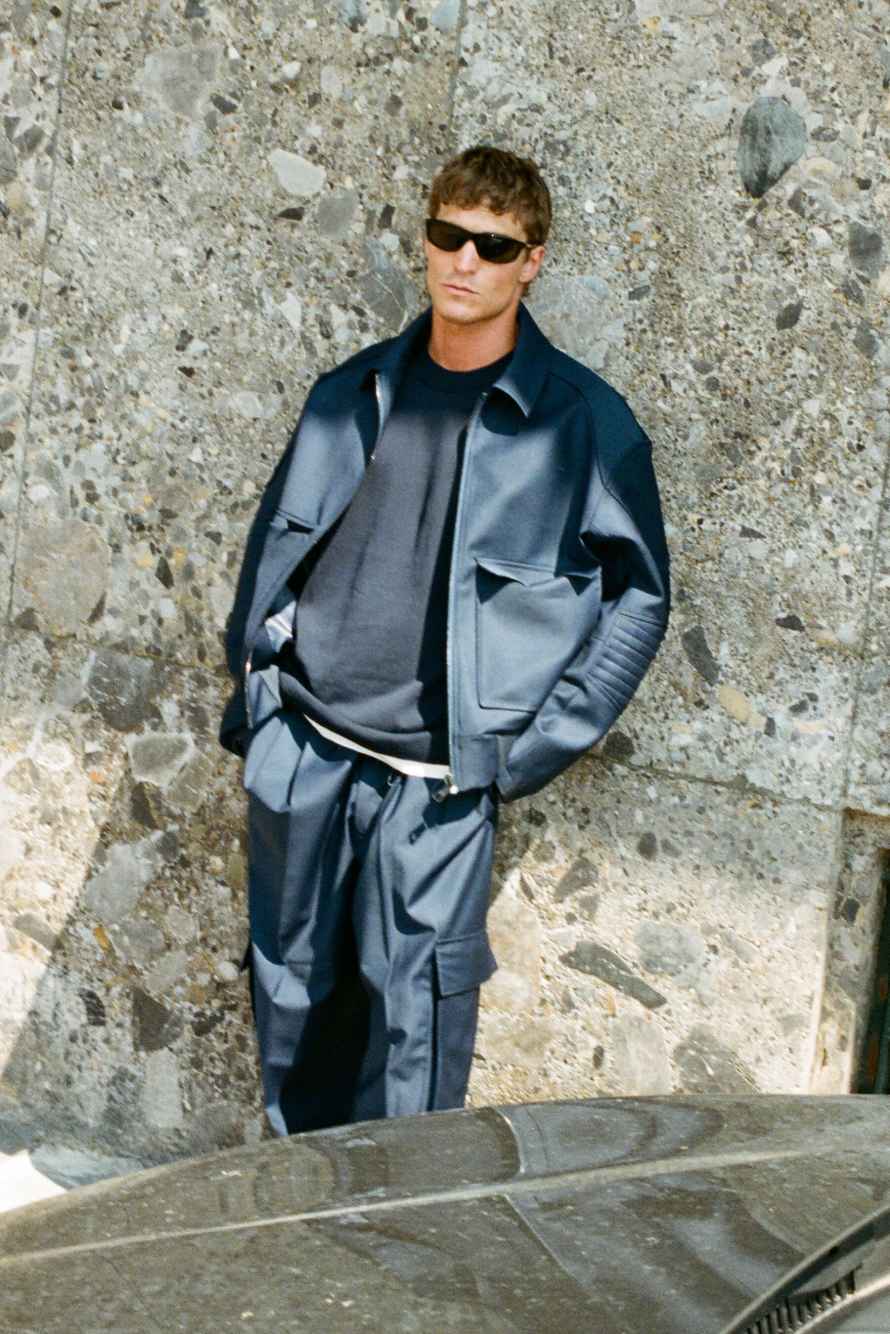 Chaqueta racing en mezcla de lana el&aacute;stica ligera, Azul