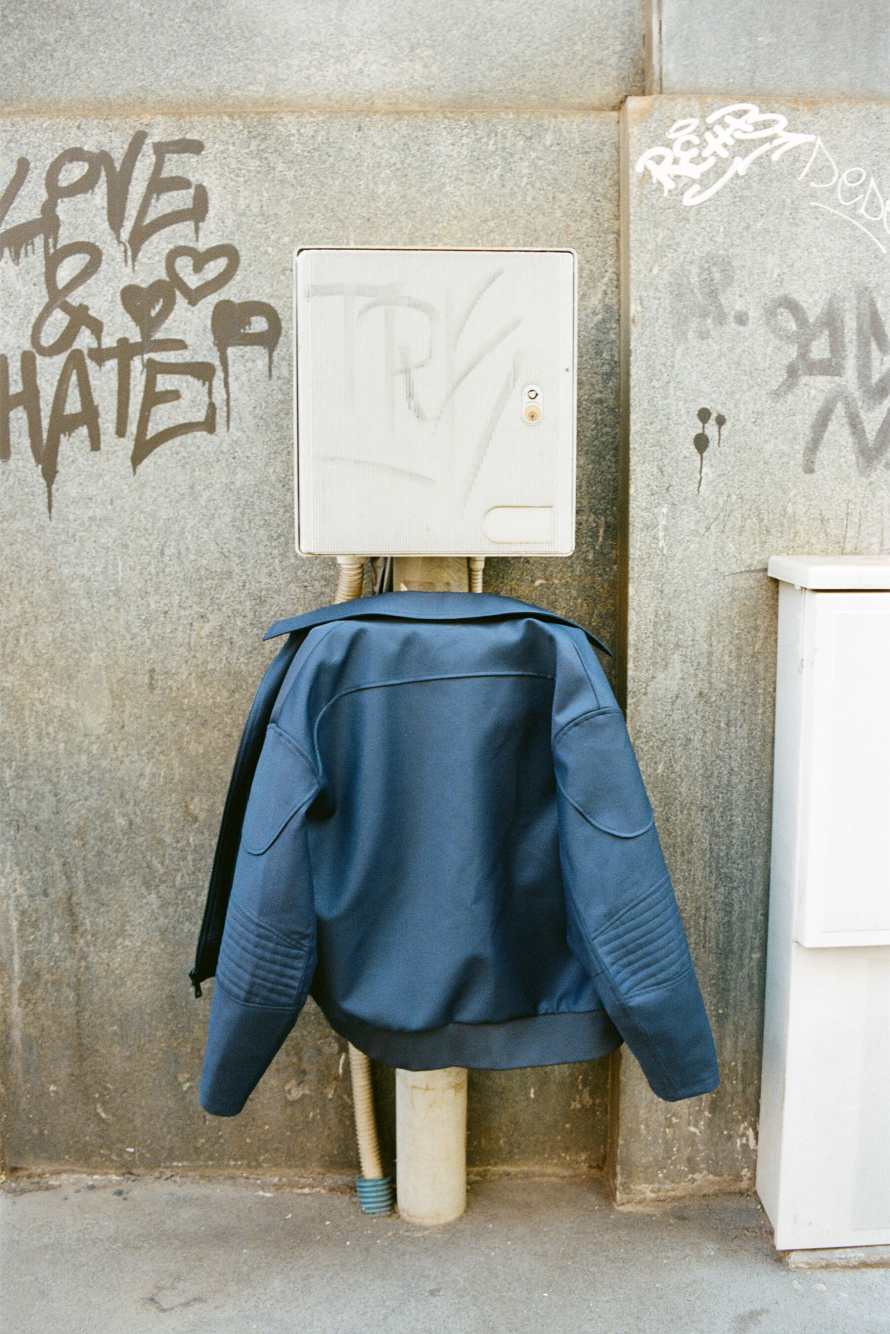 Chaqueta racing en mezcla de lana el&aacute;stica ligera, Azul