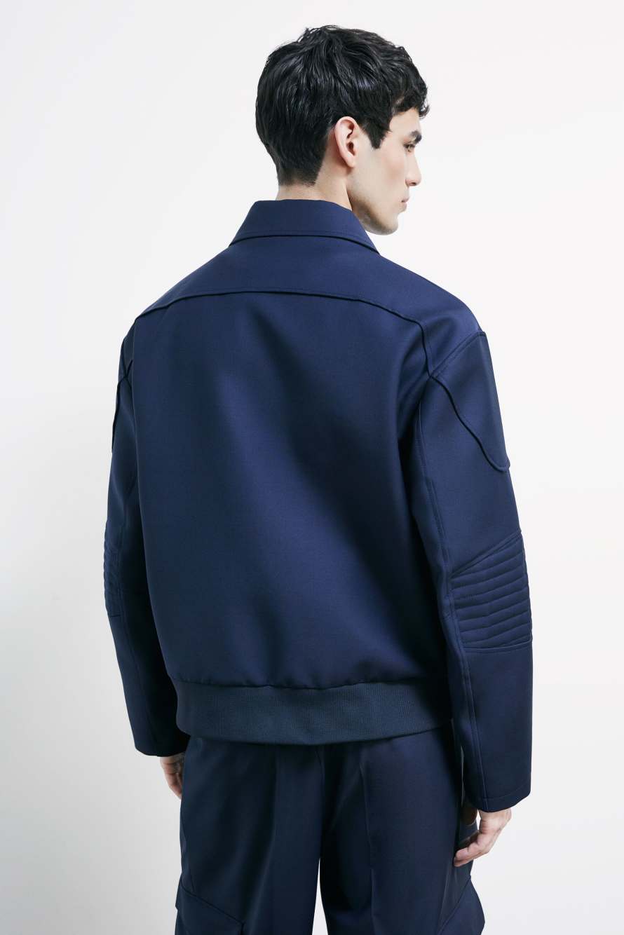 Chaqueta racing en mezcla de lana el&aacute;stica ligera, Azul