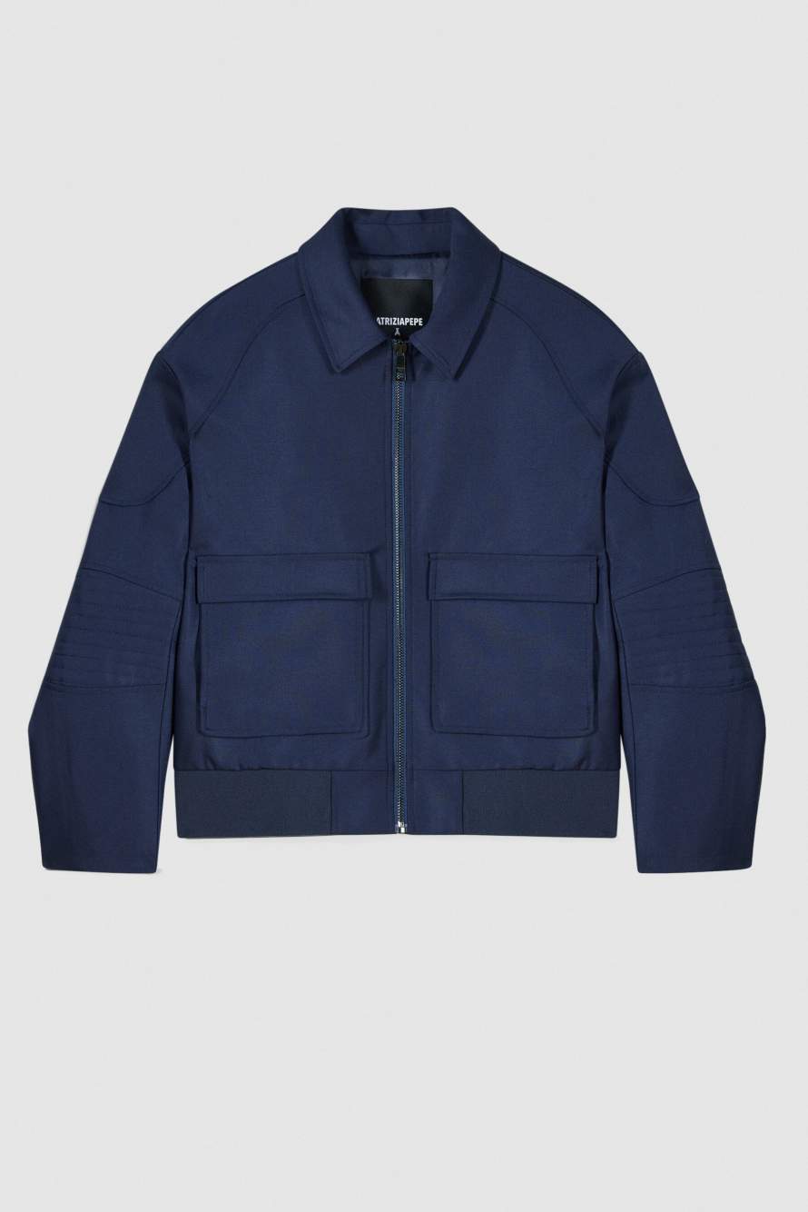 Chaqueta racing en mezcla de lana el&aacute;stica ligera, Azul