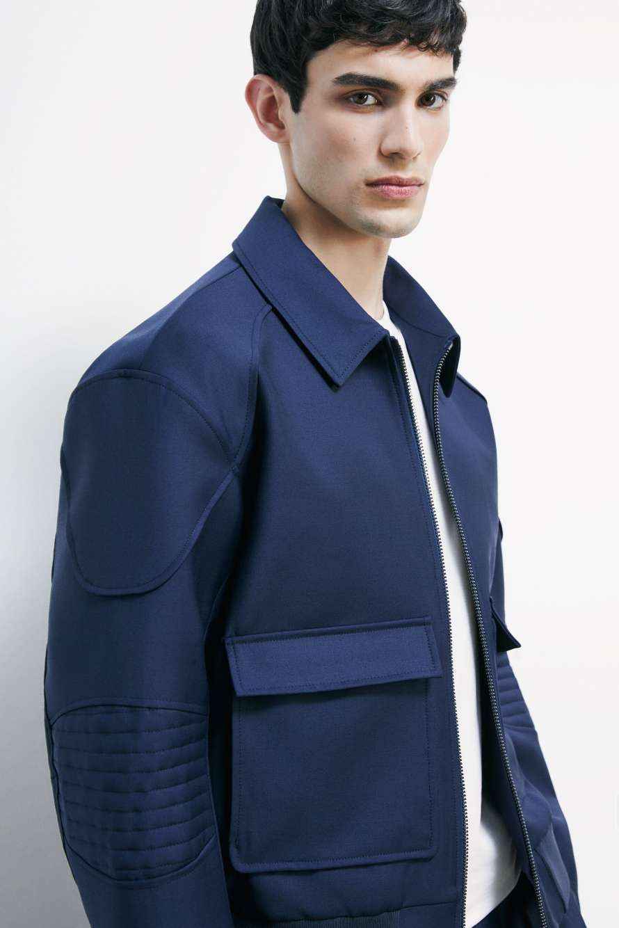 Chaqueta racing en mezcla de lana el&aacute;stica ligera, Azul