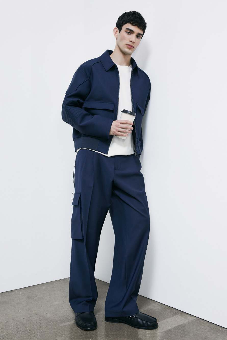 Chaqueta racing en mezcla de lana el&aacute;stica ligera, Azul