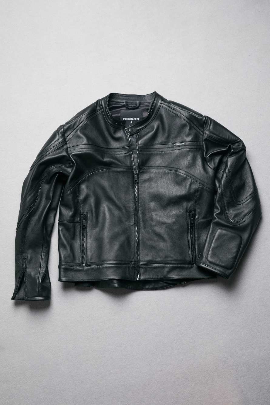 Veste biker en cuir, Noir, Patrizia Pepe