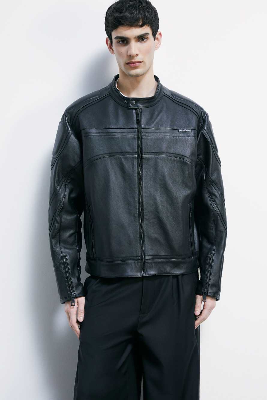 Veste biker en cuir, Noir, Patrizia Pepe