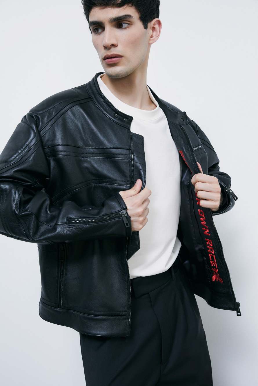 Veste biker en cuir, Noir, Patrizia Pepe