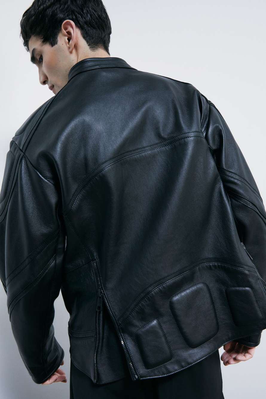 Veste biker en cuir, Noir, Patrizia Pepe