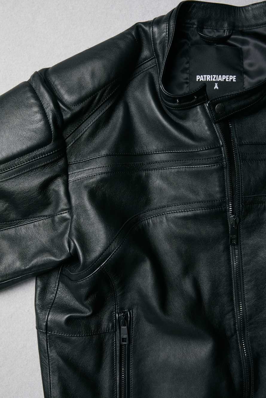 Veste biker en cuir, Noir, Patrizia Pepe
