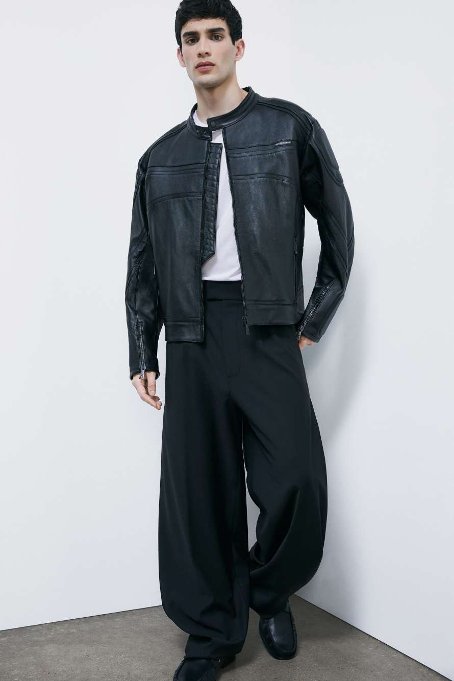 Veste biker en cuir, Noir, Patrizia Pepe